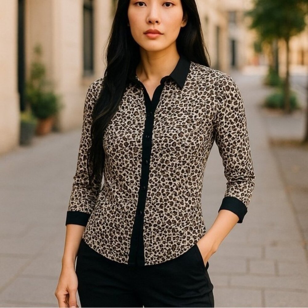 NWT 4 EU38 Anne Fontaine Pyla Leopard Cheetah Animal Print Semi Sheer Mesh Top